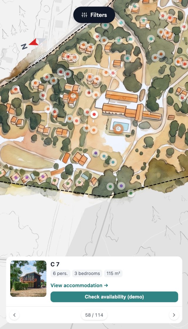 The same hand-painted park map demo on mobile